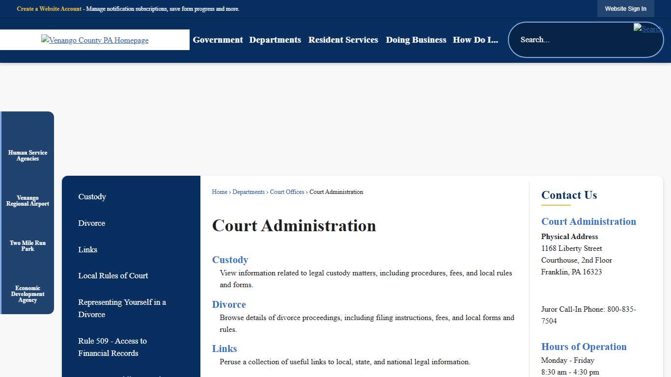 Court Administration Venango County, PA