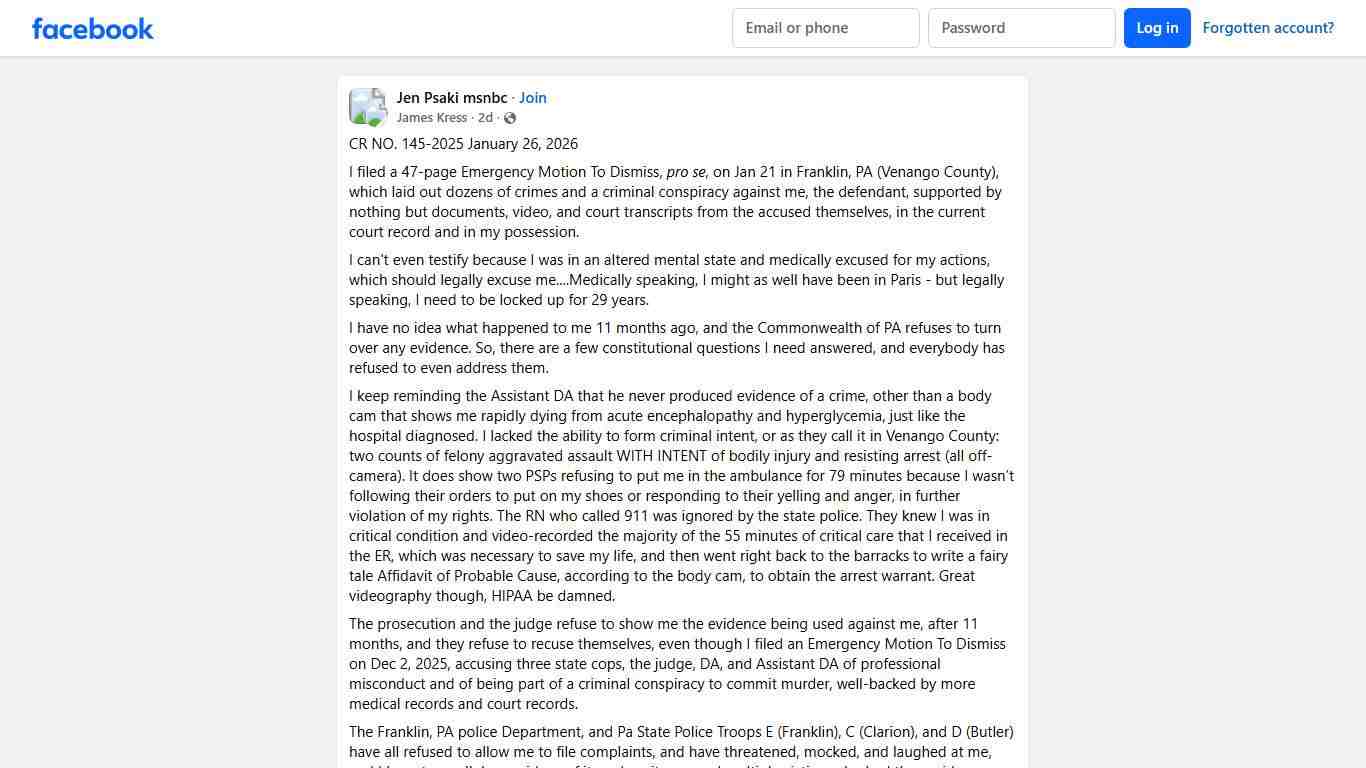 Jen Psaki msnbc CR NO. 145-2025 January 26, 2026 Facebook